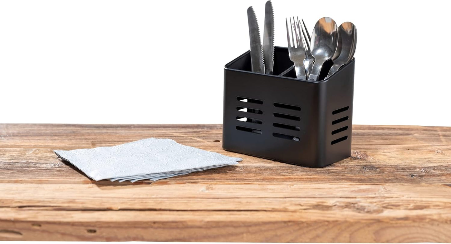 Stainless Steel Cutlery Basket Black - 430 Stainless Steel - Cutlery Holder & Drainer - With Bottom Holes - Square - 16 x 13.5 cm - Image 3