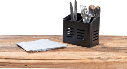 Stainless Steel Cutlery Basket Black - 430 Stainless Steel - Cutlery Holder & Drainer - With Bottom Holes - Square - 16 x 13.5 cm - Image 3