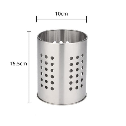 Stainless Steel Kitchen Utensil Holder Round - Spatula Holder for Countertop - 10 x 16.5 cm - Stainless Steel - Silver