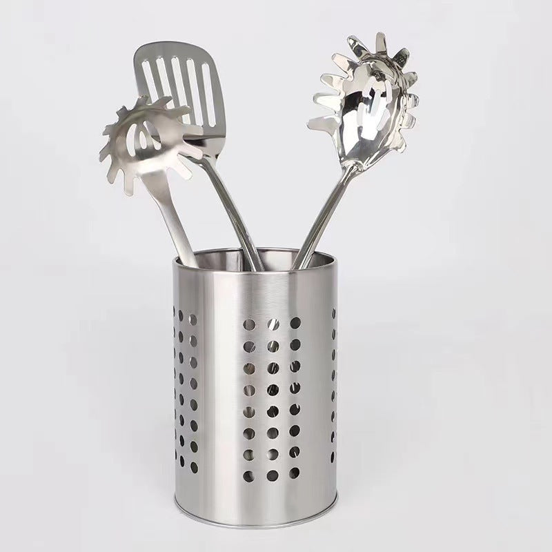Stainless Steel Kitchen Utensil Holder Round - Spatula Holder for Countertop - 10 x 16.5 cm - Stainless Steel - Silver - Image 3