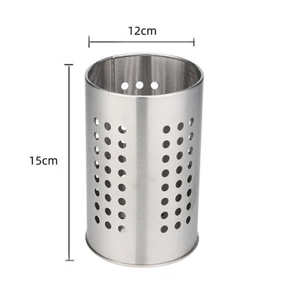 Large stainless steel cutlery holder - cutlery container cylinder - 12 x 15 cm - kitchen organizer - silver