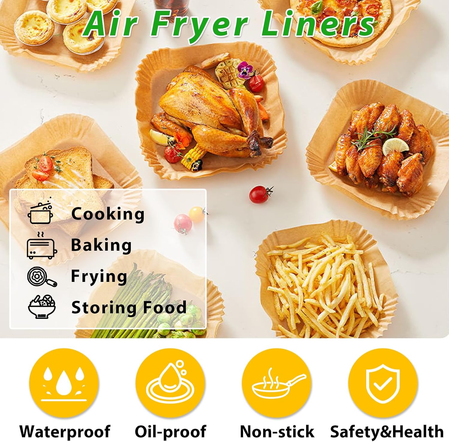 Airfryer Baking Paper XXL - Set of 300 - 20-24 cm - Disposable Inserts for Large Airfryers (5L-12L) - Oil Resistant - Image 2