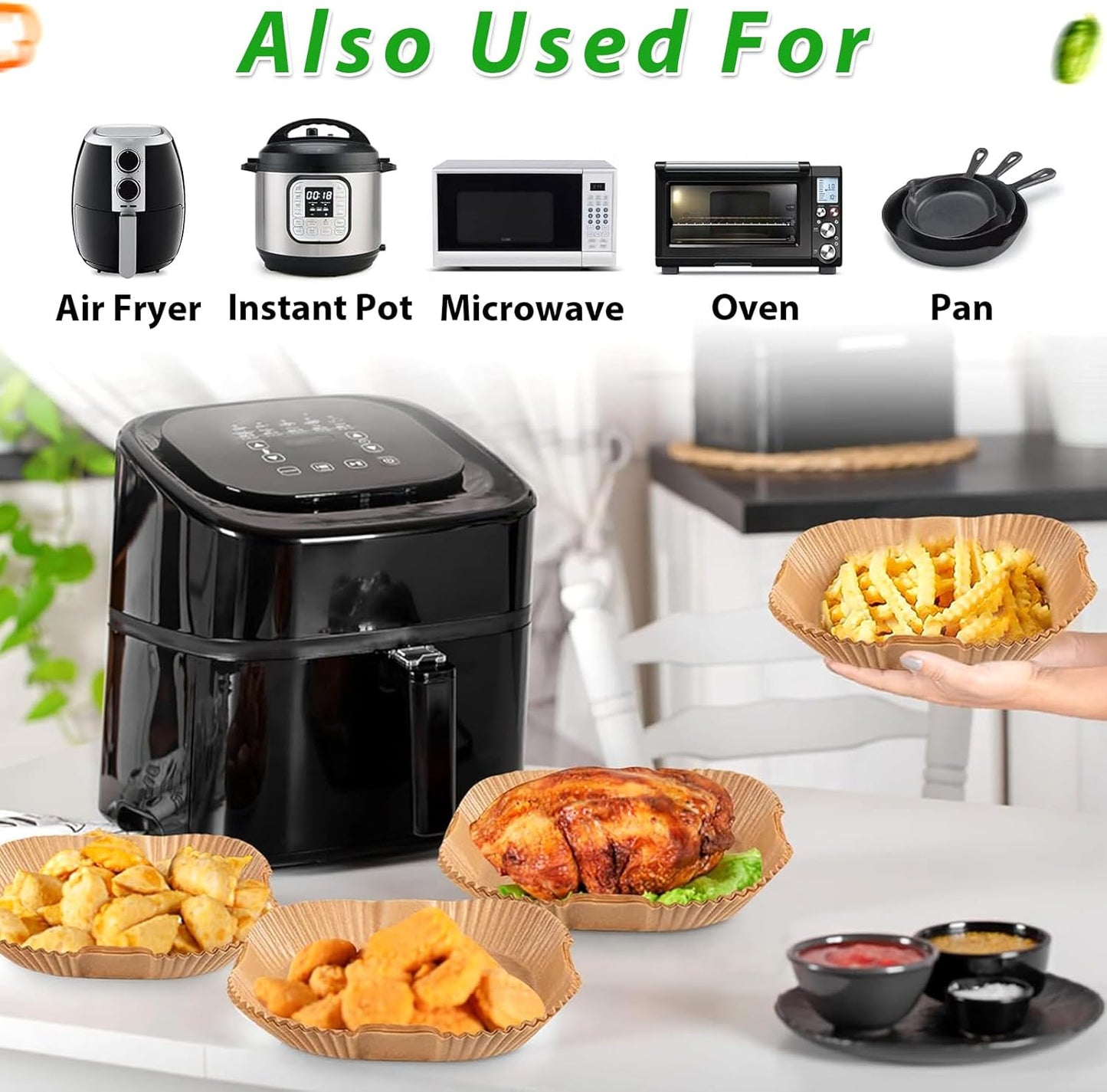 Airfryer Baking Paper XXL - Set of 300 - 20-24 cm - Disposable Inserts for Large Airfryers (5L-12L) - Oil Resistant - Image 4