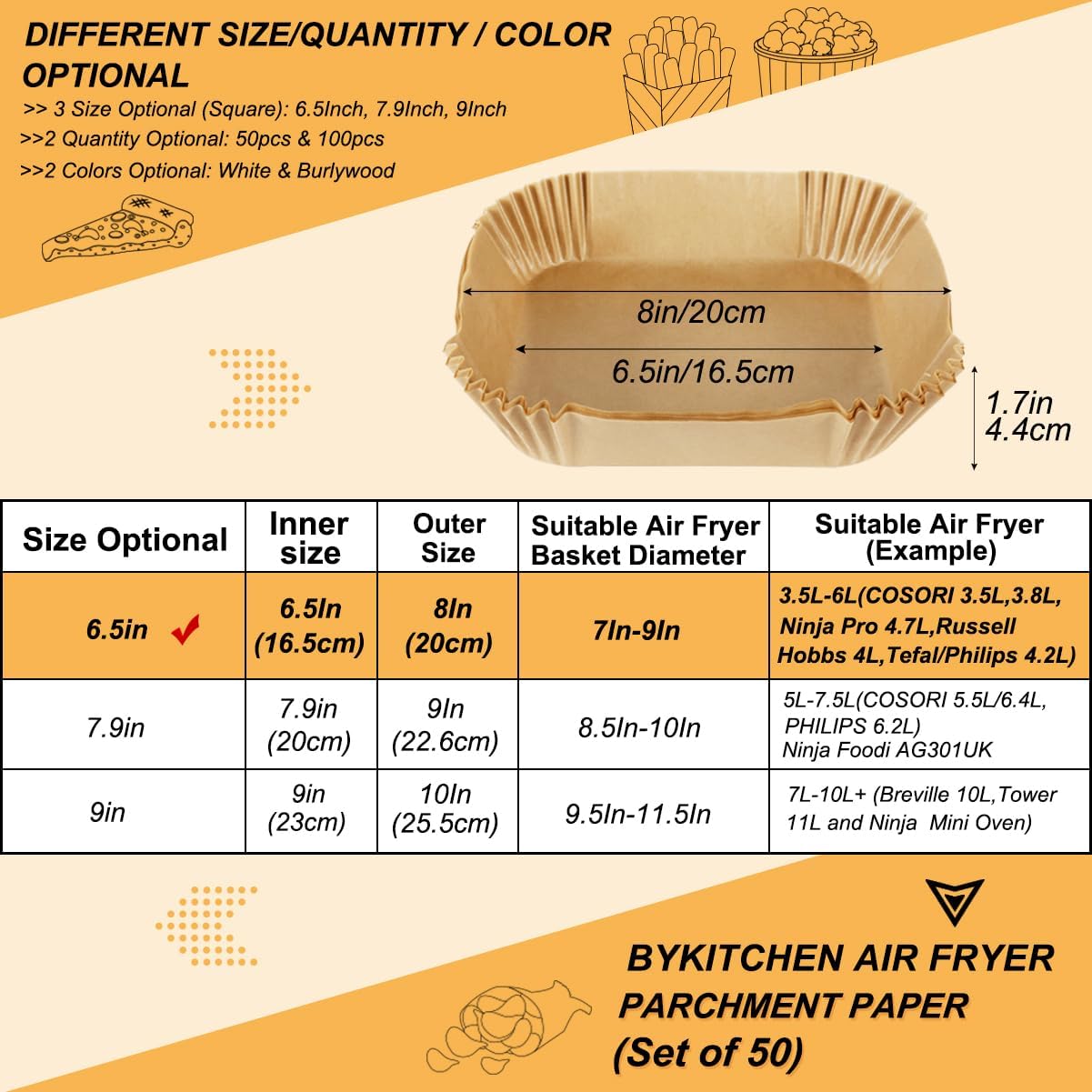 Disposable Airfryer Paper Square - Set of 50 - Brown - Greaseproof Baking Paper for Airfryer - Square Shape - Image 2