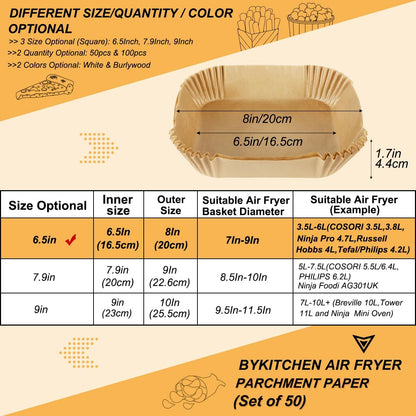 Disposable Airfryer Paper Square - Set of 50 - Brown - Greaseproof Baking Paper for Airfryer - Square Shape - Image 2
