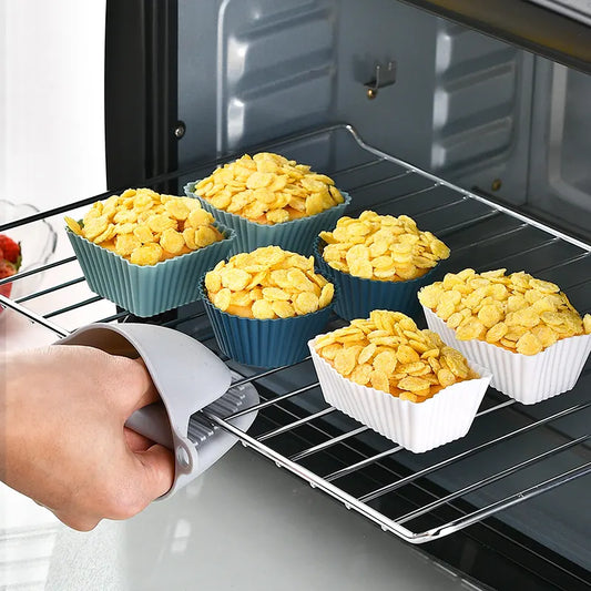 24 Pack Reusable Silicone Muffin Moulds, Round Square and Rectangle Baking Cups for Cupcakes and Desserts, Blue and White - Image 3