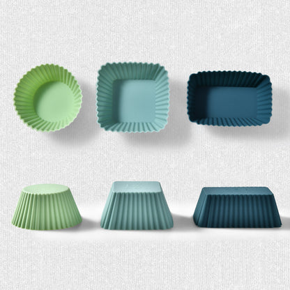 Silicone Muffin Mold Set - 24 Pieces - Reusable Cupcake Molds - Round, Square & Rectangular - Blue & Pink - Image 5