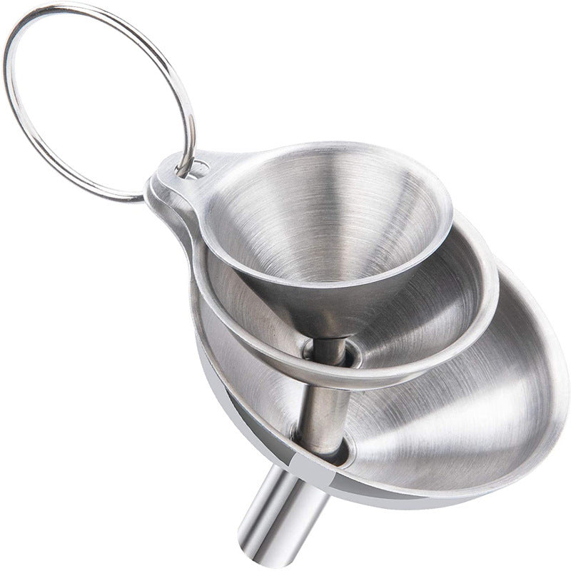 Stainless Steel Funnel Set of 3 - Includes 2 Cleaning Brushes - Kitchen Funnels with Handle - For Liquids, Oil & Spices - Image 2