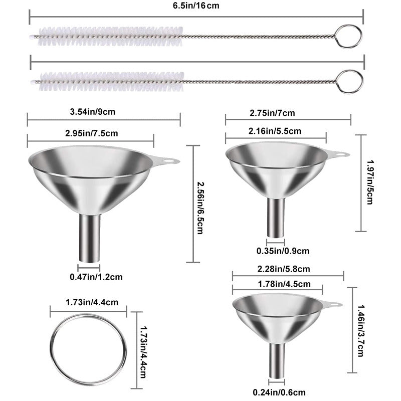 Stainless Steel Funnel Set of 3 - Includes 2 Cleaning Brushes - Kitchen Funnels with Handle - For Liquids, Oil & Spices - Image 3