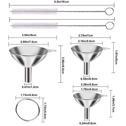 Stainless Steel Funnel Set of 3 - Includes 2 Cleaning Brushes - Kitchen Funnels with Handle - For Liquids, Oil & Spices - Image 3