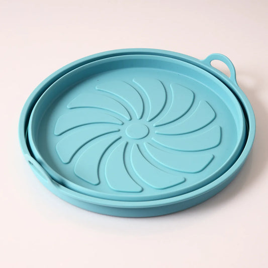 Foldable Silicone Air Fryer Basket, Reusable Heat Resistant Non-Stick Cooking Liner for Oven and Air Fryer, Blue