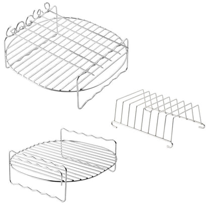 Airfryer Accessories Set 3-piece - Stainless Steel - Grill Rack with Skewers & Bread Rack - Universal - Silver