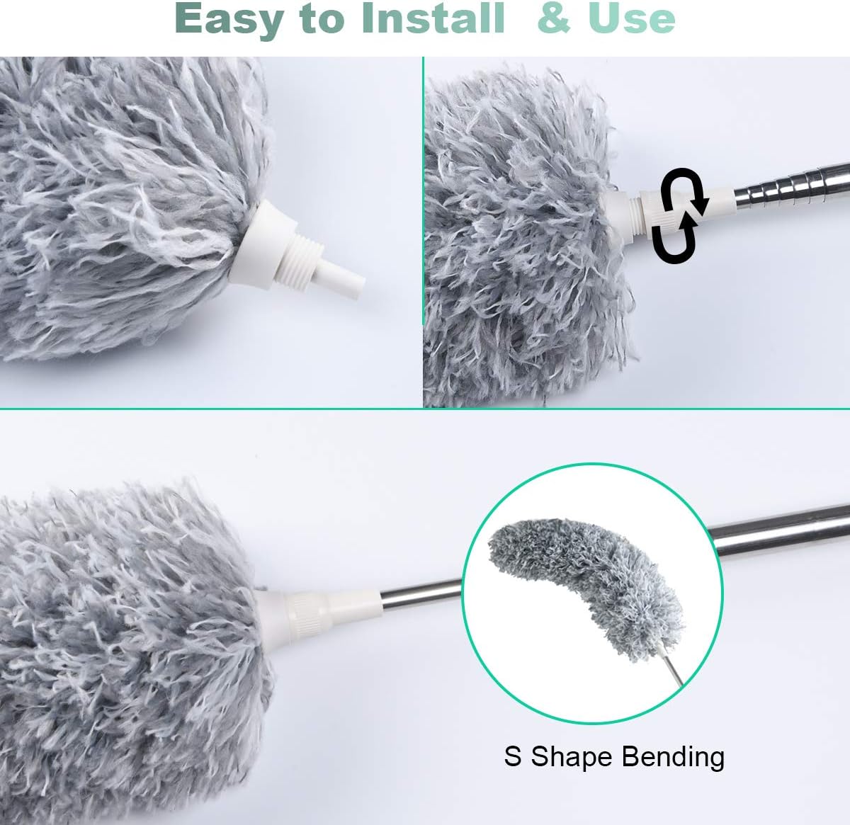 Telescopic Feather Duster - Extendable up to 280 cm - Feather Ball & Dusting Brush - Microfiber - Reach High Ceilings Without a Ladder - Image 2