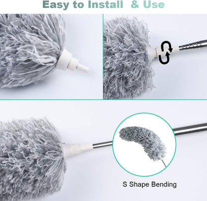 Telescopic Feather Duster - Extendable up to 280 cm - Feather Ball & Dusting Brush - Microfiber - Reach High Ceilings Without a Ladder - Image 2
