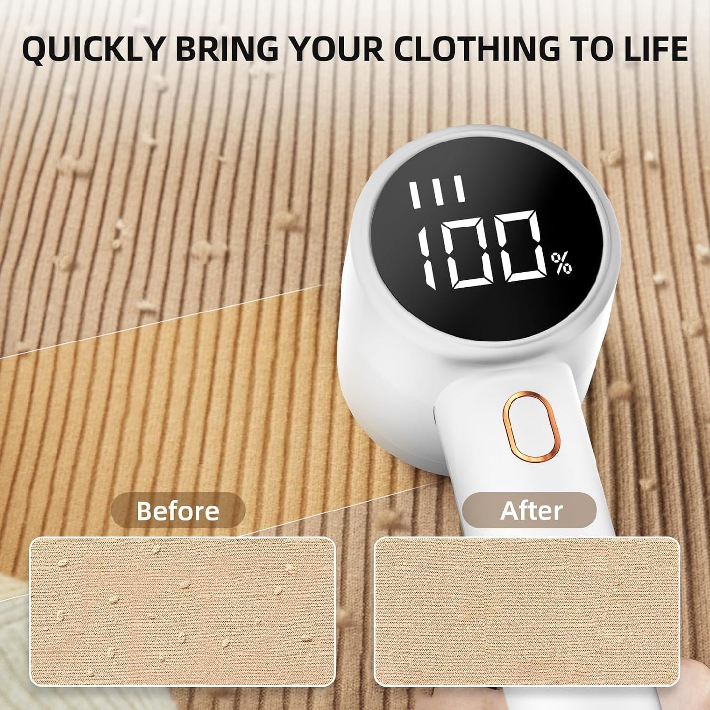 Electric Lint Remover - Rechargeable Lint Shaver - With LED Display - 3 Speeds - Sweater Depiller - White - Image 2