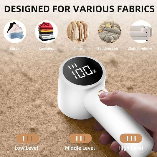 Rechargeable Electric Lint Remover with LED Display and 3 Speeds, Fabric Shaver for Jumpers, Blankets and Upholstery, White - Image 5