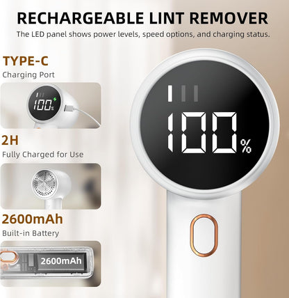 Electric lint remover - Rechargeable lint shaver - With LED display - 3 speeds - Sweater depiller - black - Image 3