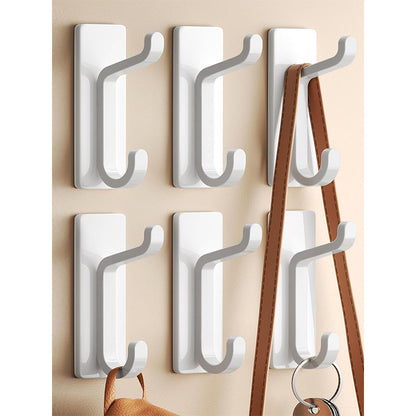 White Towel Hooks - Set of 6 - Self-Adhesive Wall Hooks - No Drilling Required - For Bathroom & Kitchen