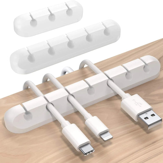 3 Pack Self-Adhesive Cable Clips, Desktop Cable Holders for USB Cords, Chargers and Earphones, Home Office and Bedside Use, White