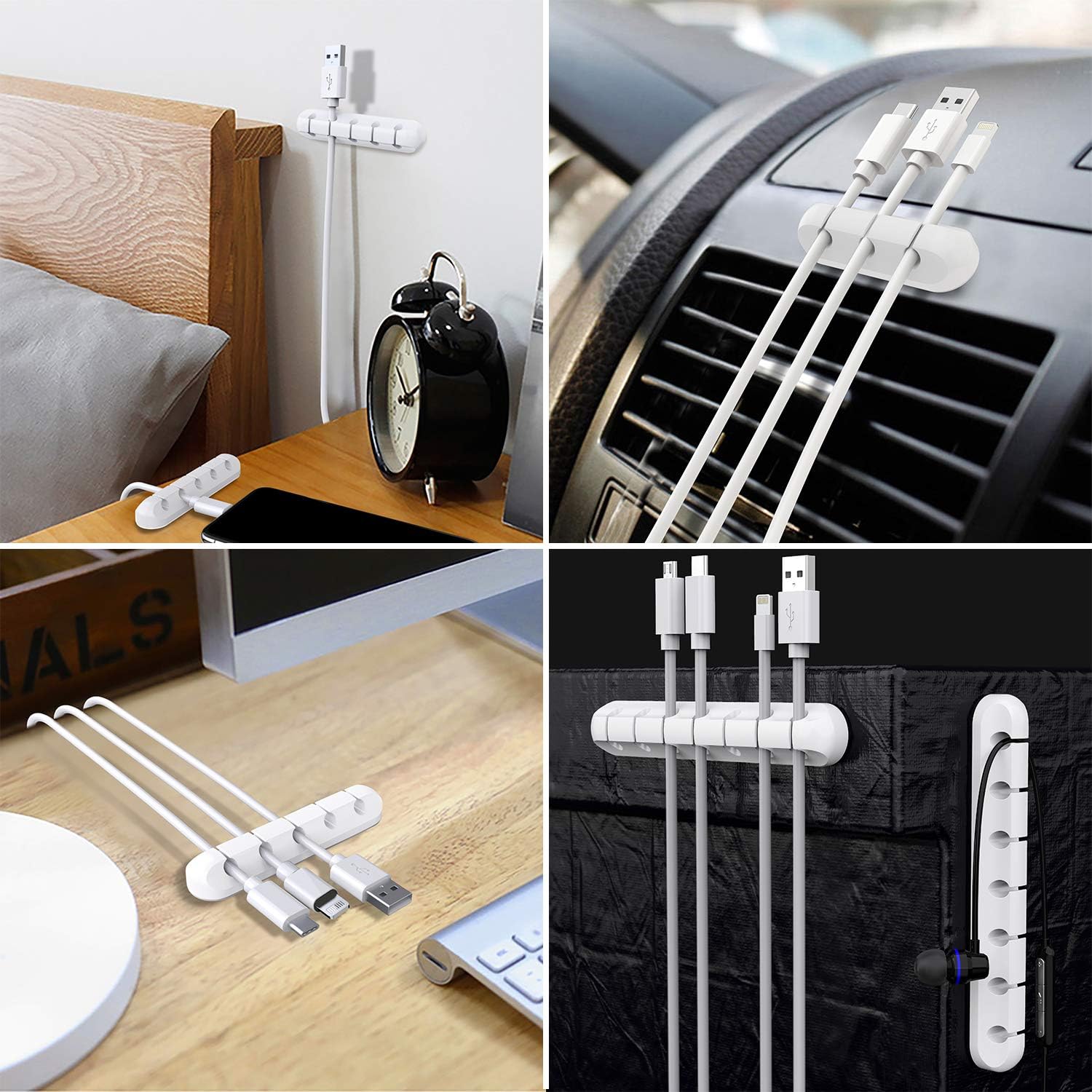 White Cable Clips - Set of 3 - Self-Adhesive Cable Holders - Cable Management for Desk & Office - Image 4