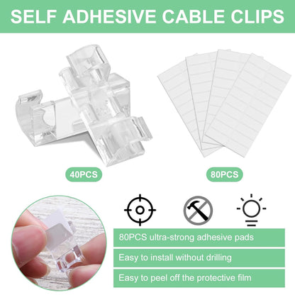 Transparent Cable Clips - Set of 40 - Self-Adhesive Cable Holders - For Cables up to 7 mm - Cable Management - Image 2