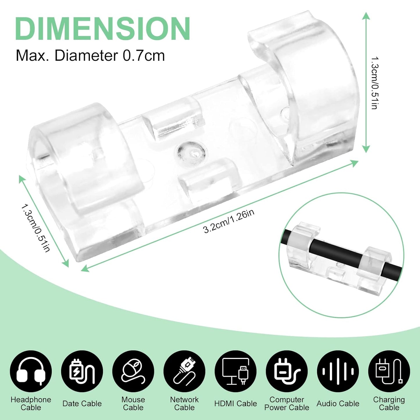 Transparent Cable Clips - Set of 40 - Self-Adhesive Cable Holders - For Cables up to 7 mm - Cable Management - Image 3
