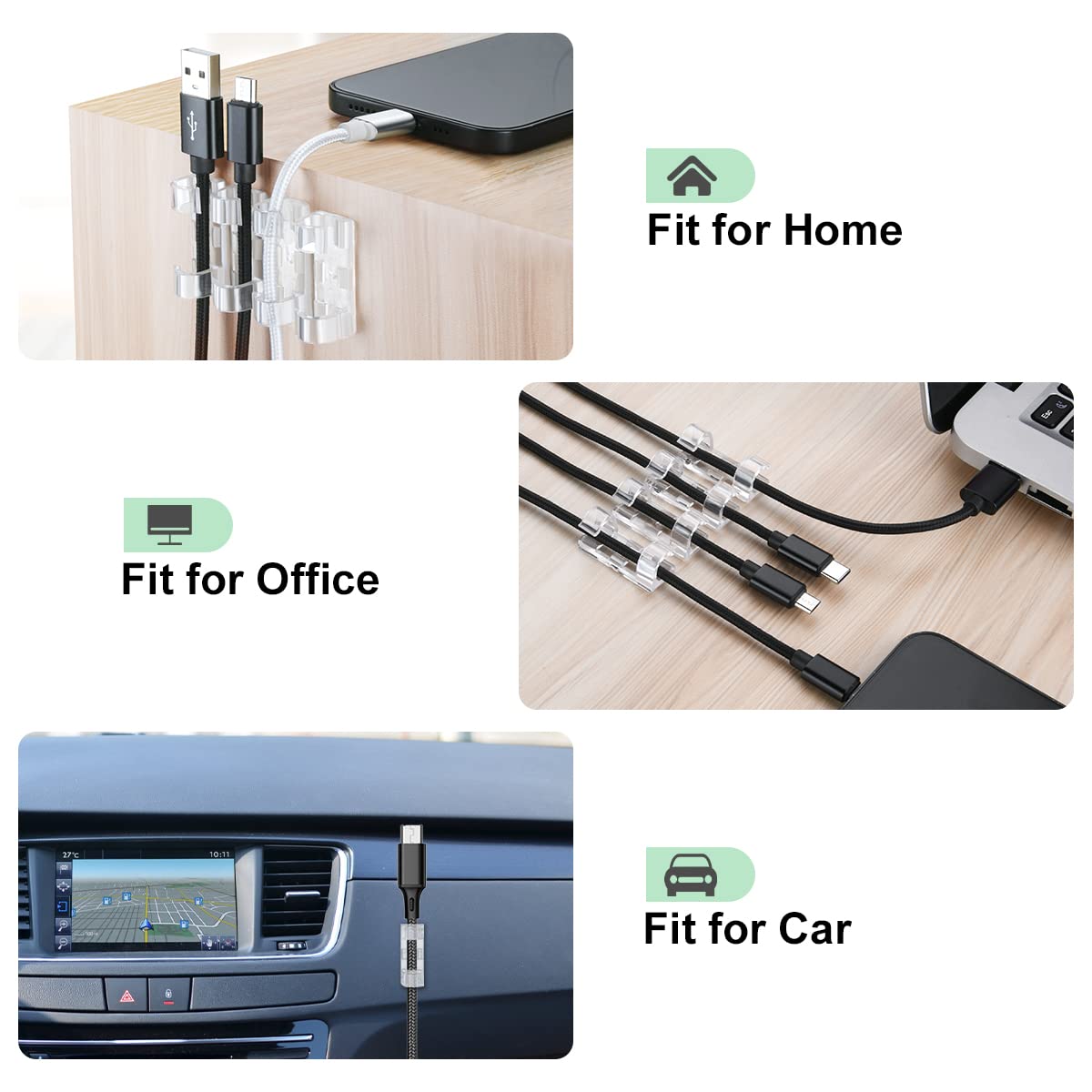 Transparent Cable Clips - Set of 40 - Self-Adhesive Cable Holders - For Cables up to 7 mm - Cable Management - Image 5