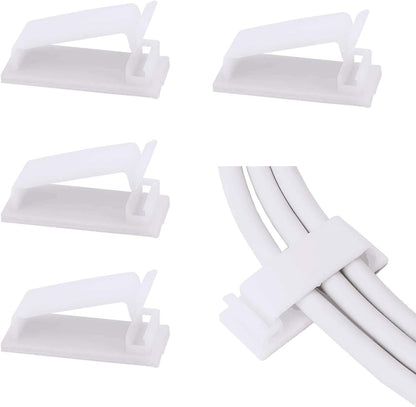 Adjustable Cable Clamps White - Set of 50 - Self-Adhesive Cable Clips - Cable Management for Desk & TV