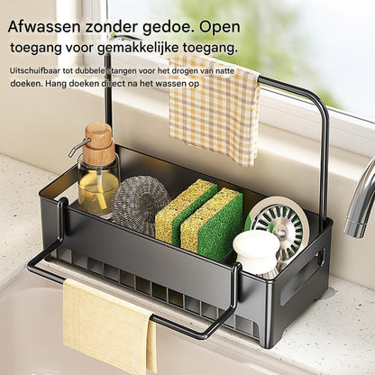 Sink Organizer with Towel Rack - Sponge Holder Kitchen - Countertop Storage Rack - For Sponges & Brushes - Image 2