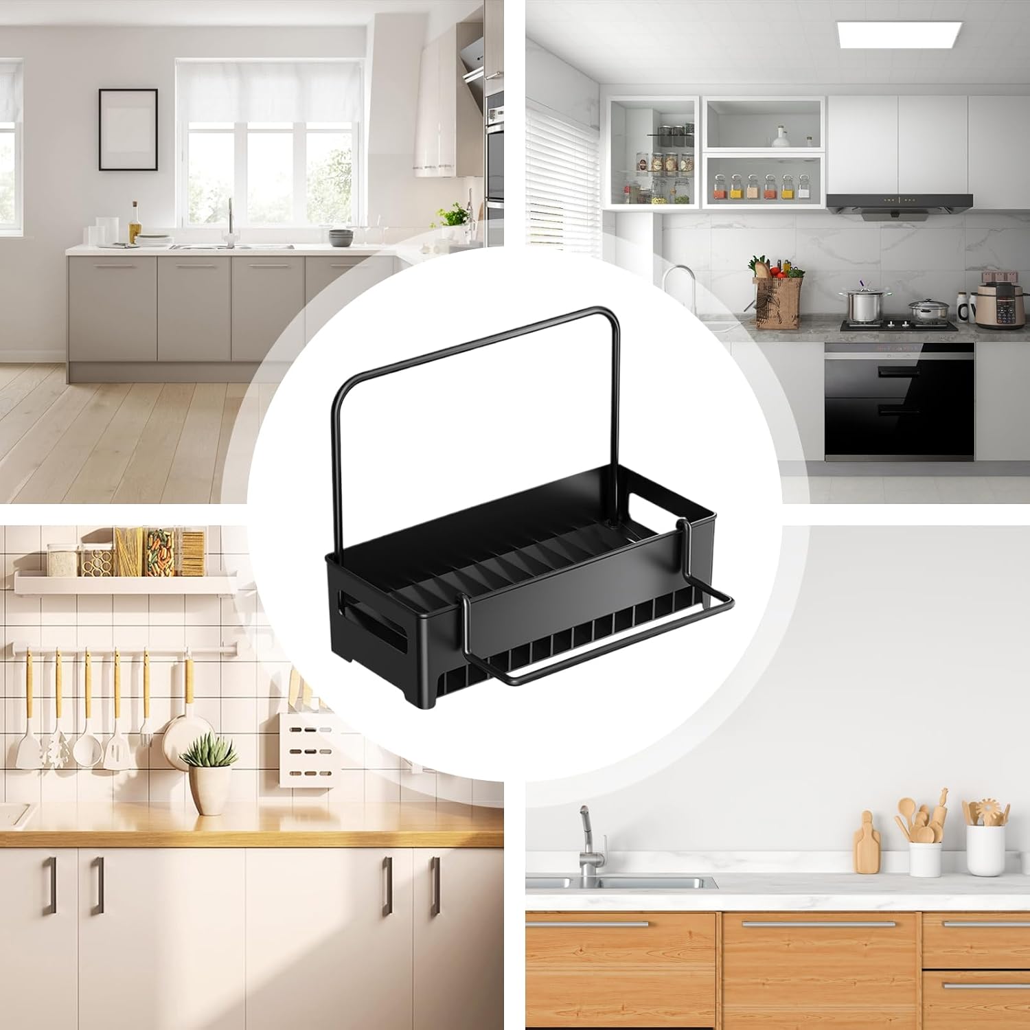 Sink Organizer with Towel Rack - Sponge Holder Kitchen - Countertop Storage Rack - For Sponges & Brushes - Image 3