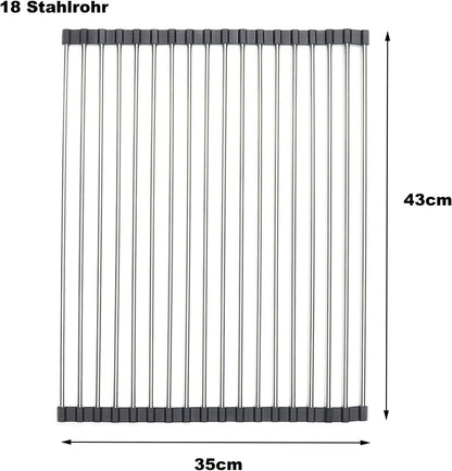 Roll-up Dish Draining Rack Black - 43 x 35 cm - Sink Roll Mat - Draining Grid for Dishes & Vegetables - Image 3