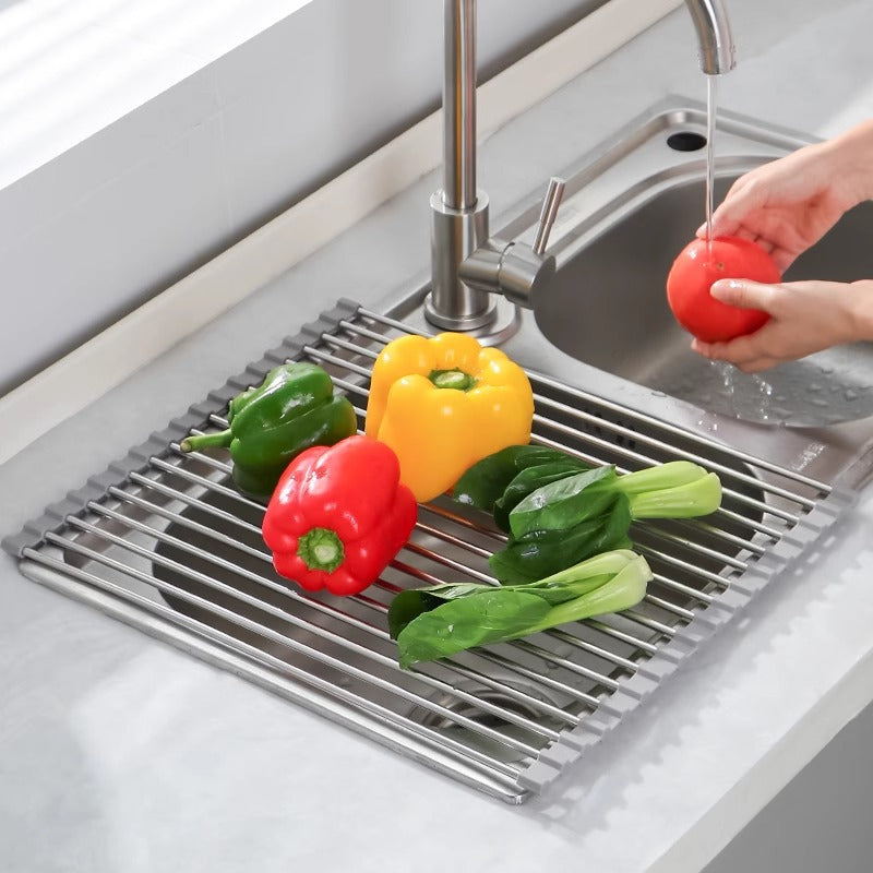 Roll-up Dish Draining Rack Grey - 43 x 35 cm - Sink Roll Mat - Draining Grid for Dishes & Vegetables - Image 2