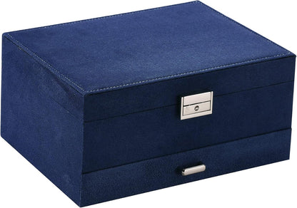 Velvet Jewelry Box with Lock - 3 Layers - Large Jewelry Organizer for Women - With Drawers & Compartments - Blue - Image 2