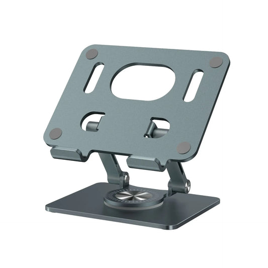 Foldable Aluminium Tablet Stand with Adjustable Height and Viewing Angle, Ventilated Holder for Tablets and Phones, Grey