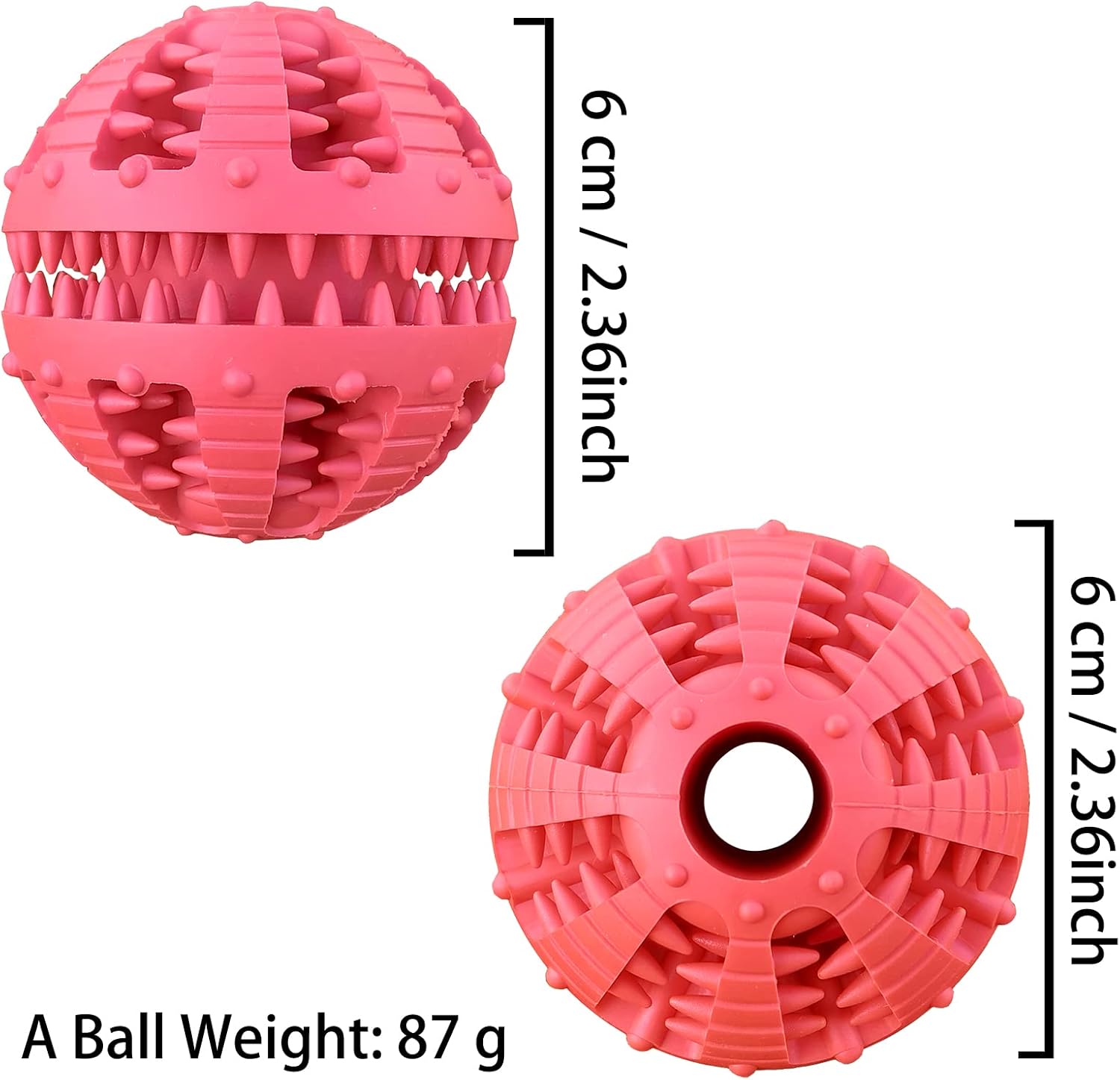 Dog Toys - 2 Pieces Teeth Cleaning Balls - Natural Rubber with Treat - Tear-Resistant - For Dogs and Cats - Image 2