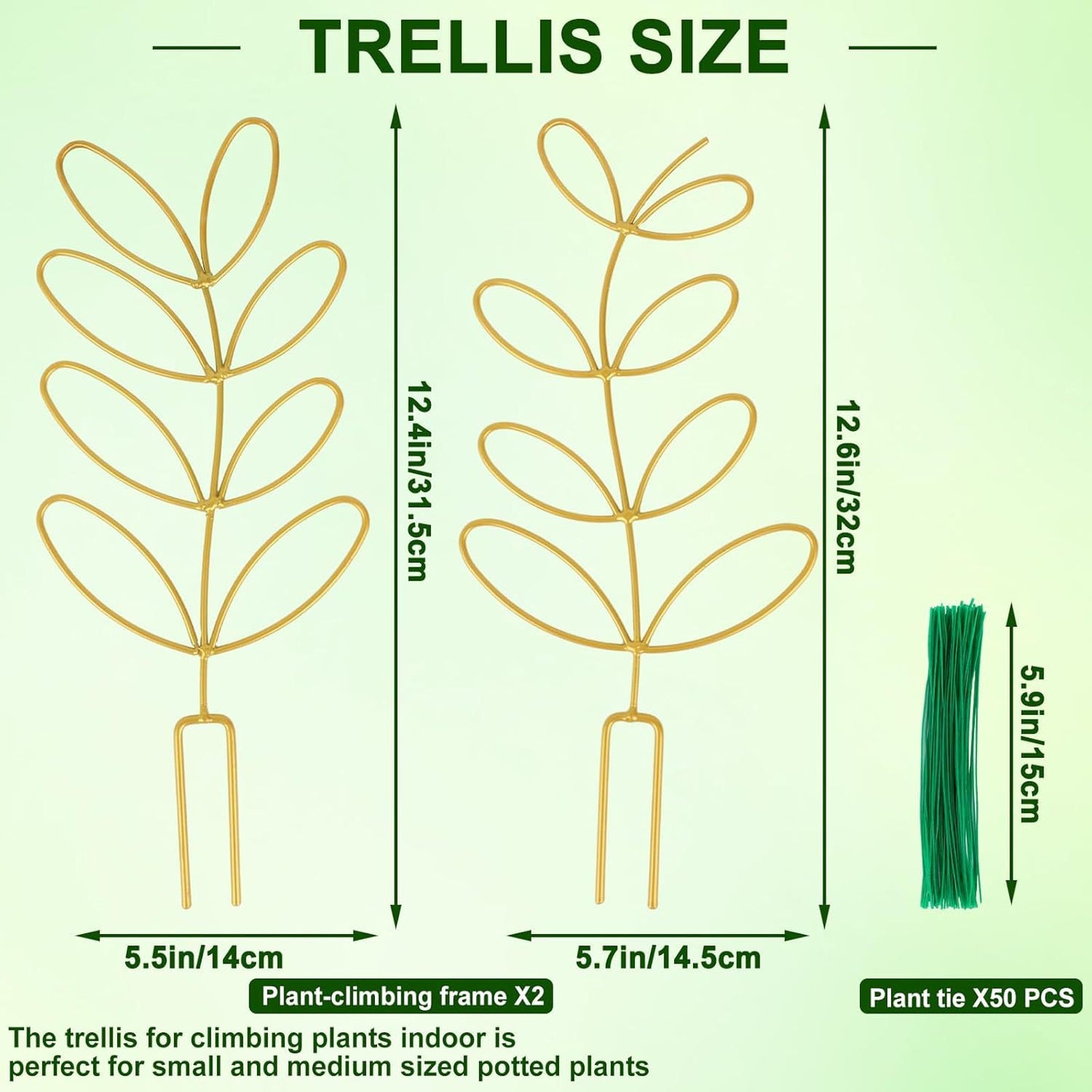 Plant Support Climbing Plants - Leaf-Shaped Plant Climbing Rack - Decorative Plant Stick for Indoors - Includes 20 Tie Straps - Gold - Image 2