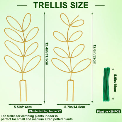 Plant Support Climbing Plants - Leaf-Shaped Plant Climbing Rack - Decorative Plant Stick for Indoors - Includes 20 Tie Straps - Gold - Image 2