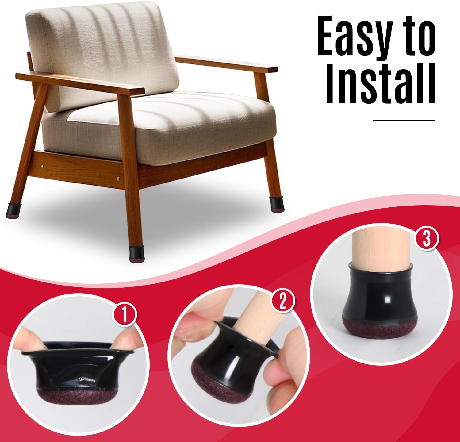 Black Chair Leg Caps - Set of 24 - Size M - Silicone Floor Protectors - Against Scratches and Noise - Image 4