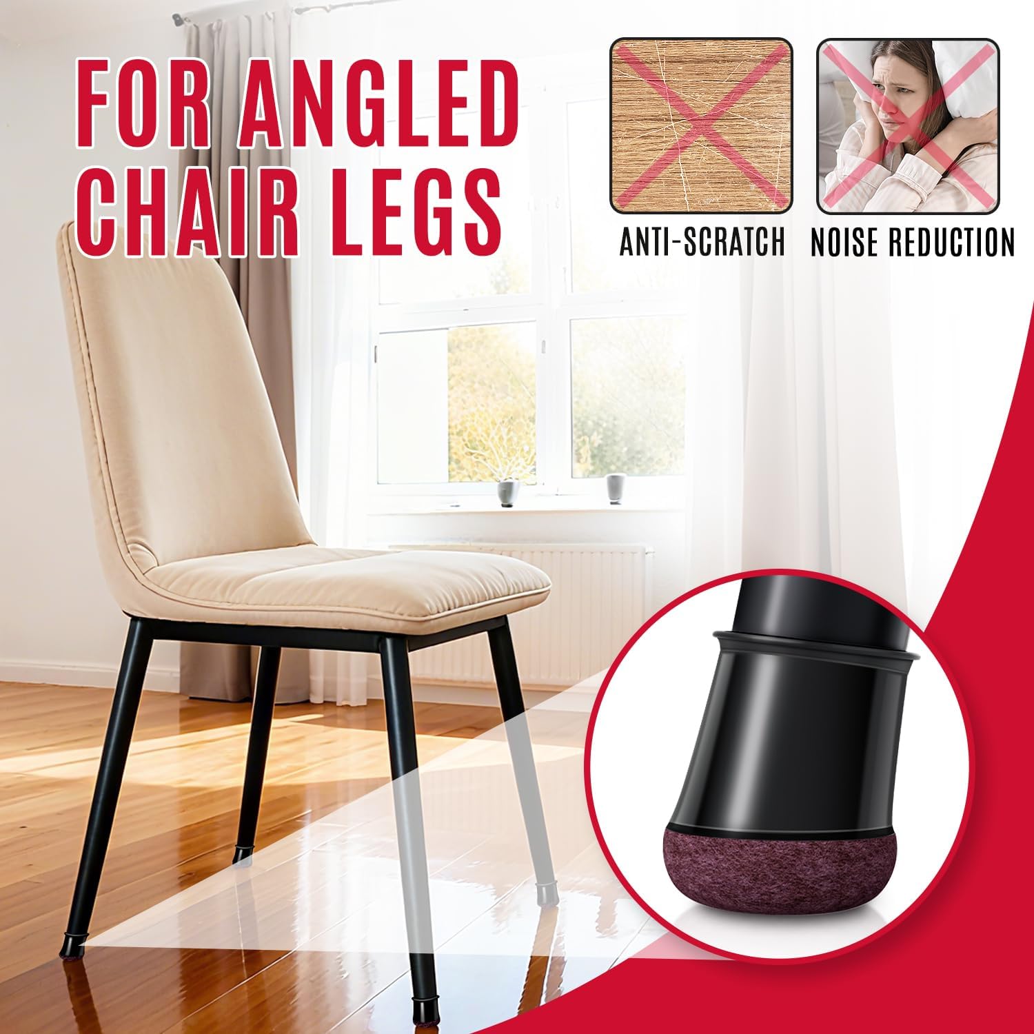 Black Chair Leg Caps - Set of 24 - Size S - Silicone Floor Protectors - Against Scratches and Noise - Image 3
