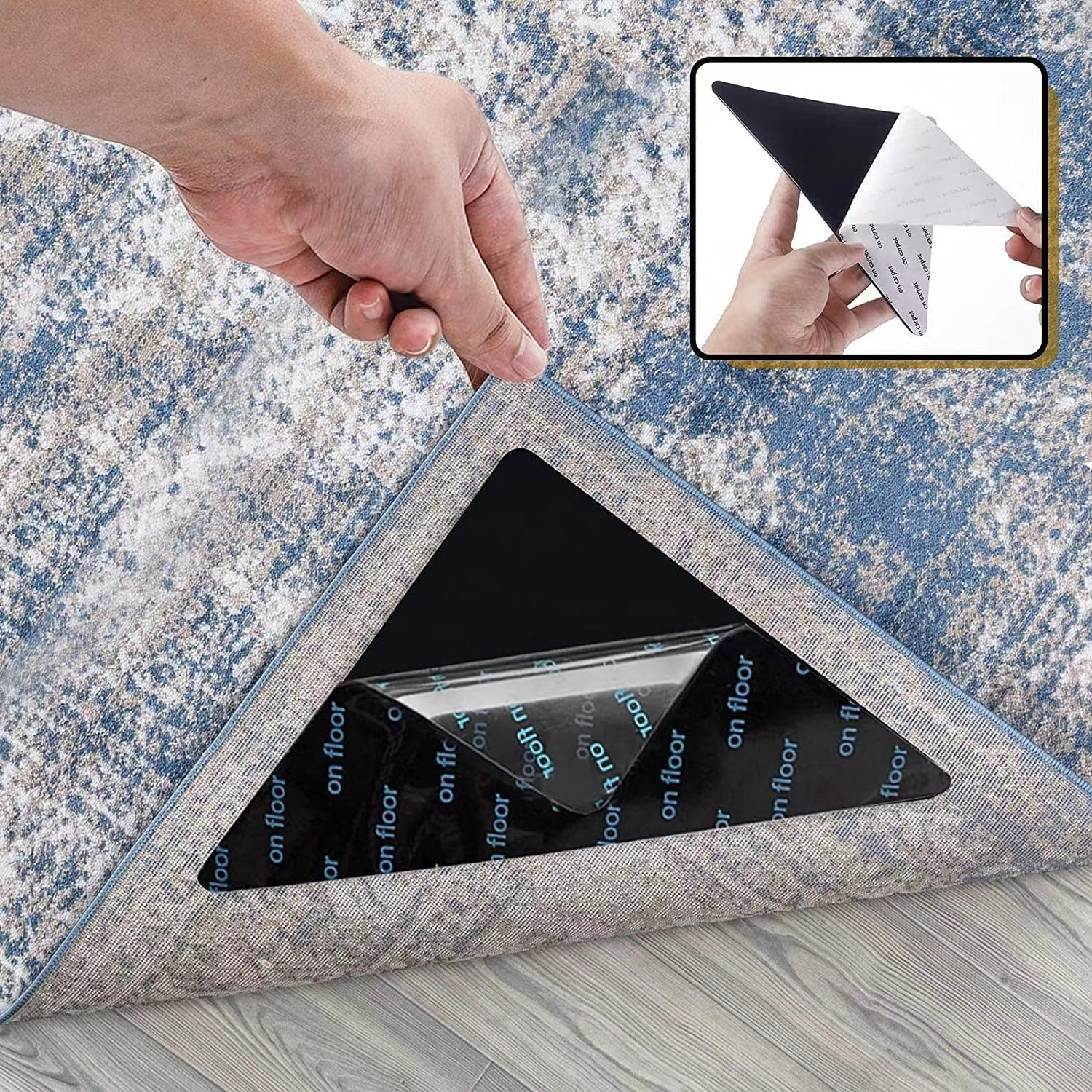 Rug Stoppers - Set of 4 - Anti-Slip for Carpet - Washable & Reusable - Triangular Black - Image 4