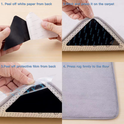 Rug Stoppers - Set of 8 - Anti-Slip for Carpet - Washable & Reusable - Triangular Black - Image 2
