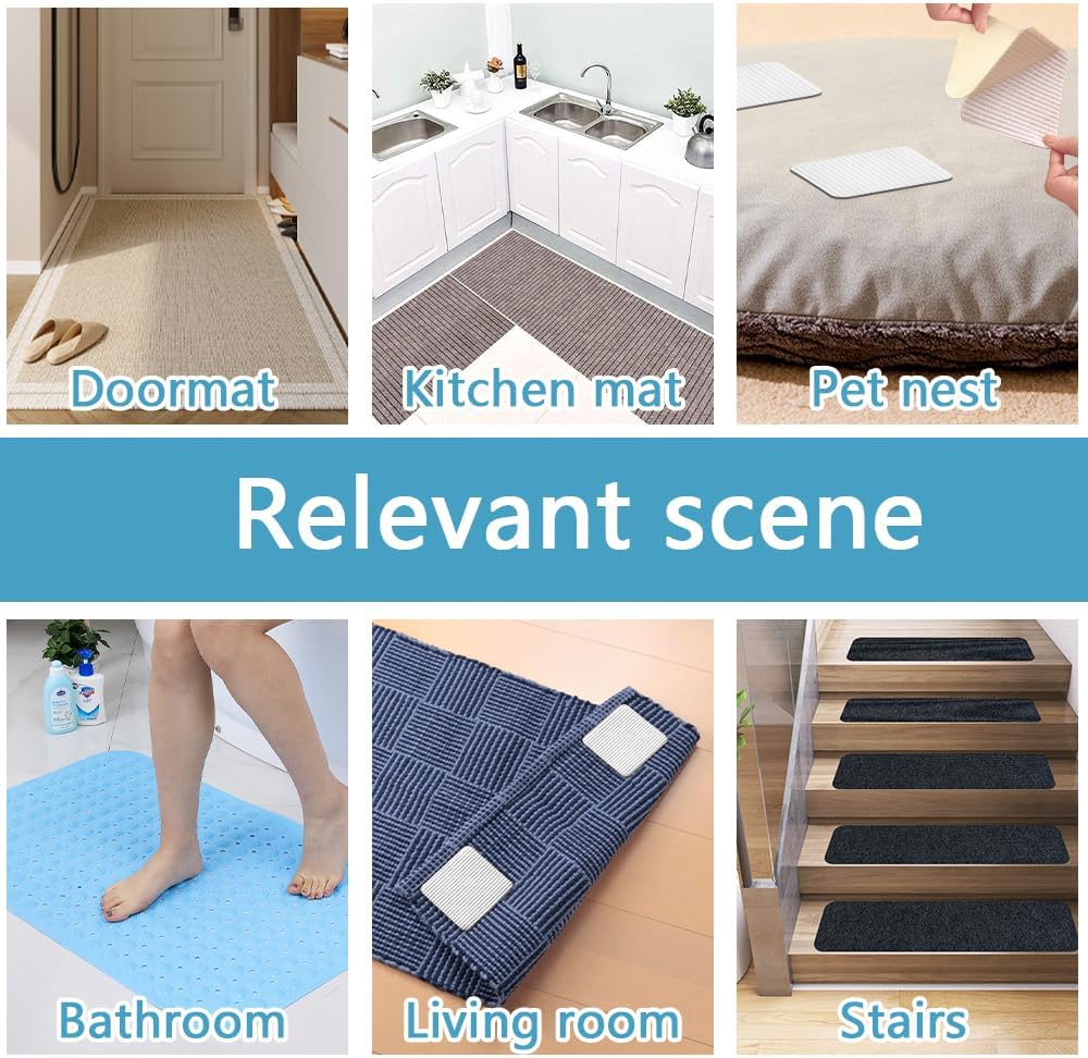 Rug Stoppers Square - Set of 4 - 10 x 10 cm - Anti-Slip Pads for Carpet - Washable & Reusable - White - Image 5