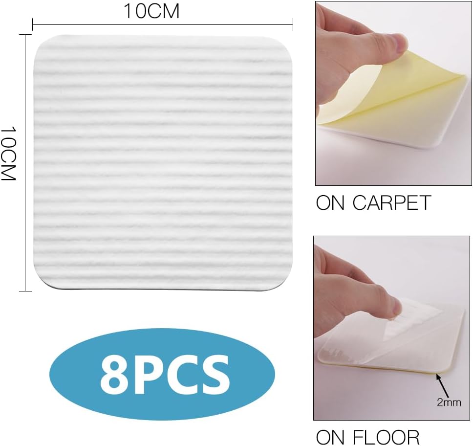 Rug Stoppers Square - Set of 8 - 10 x 10 cm - Anti-Slip Pads for Carpet - Washable & Reusable - White - Image 2