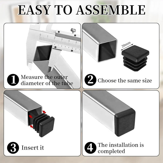 30 Pack Square Tube Insert Caps, Plastic Furniture and Chair Leg End Plugs for Square Tubing, Black, 20 x 20 mm - Image 5