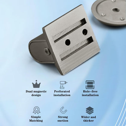 Magnetic Door Stopper Floor Gray - No Drilling - Self-adhesive - Metal - Including Raising Disc - Image 3