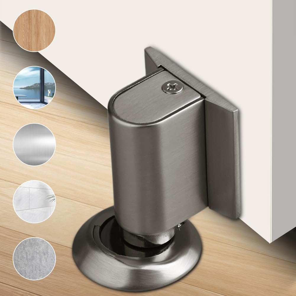 Magnetic Door Stopper Floor Gray - No Drilling - Self-adhesive - Metal - Including Raising Disc - Image 4