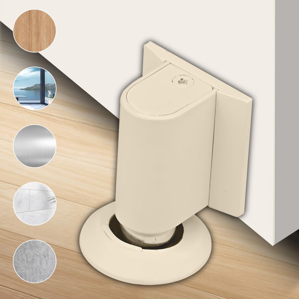 Magnetic Door Stopper Floor White - No Drilling - Self-adhesive - Metal - Including Raising Disc - Image 4