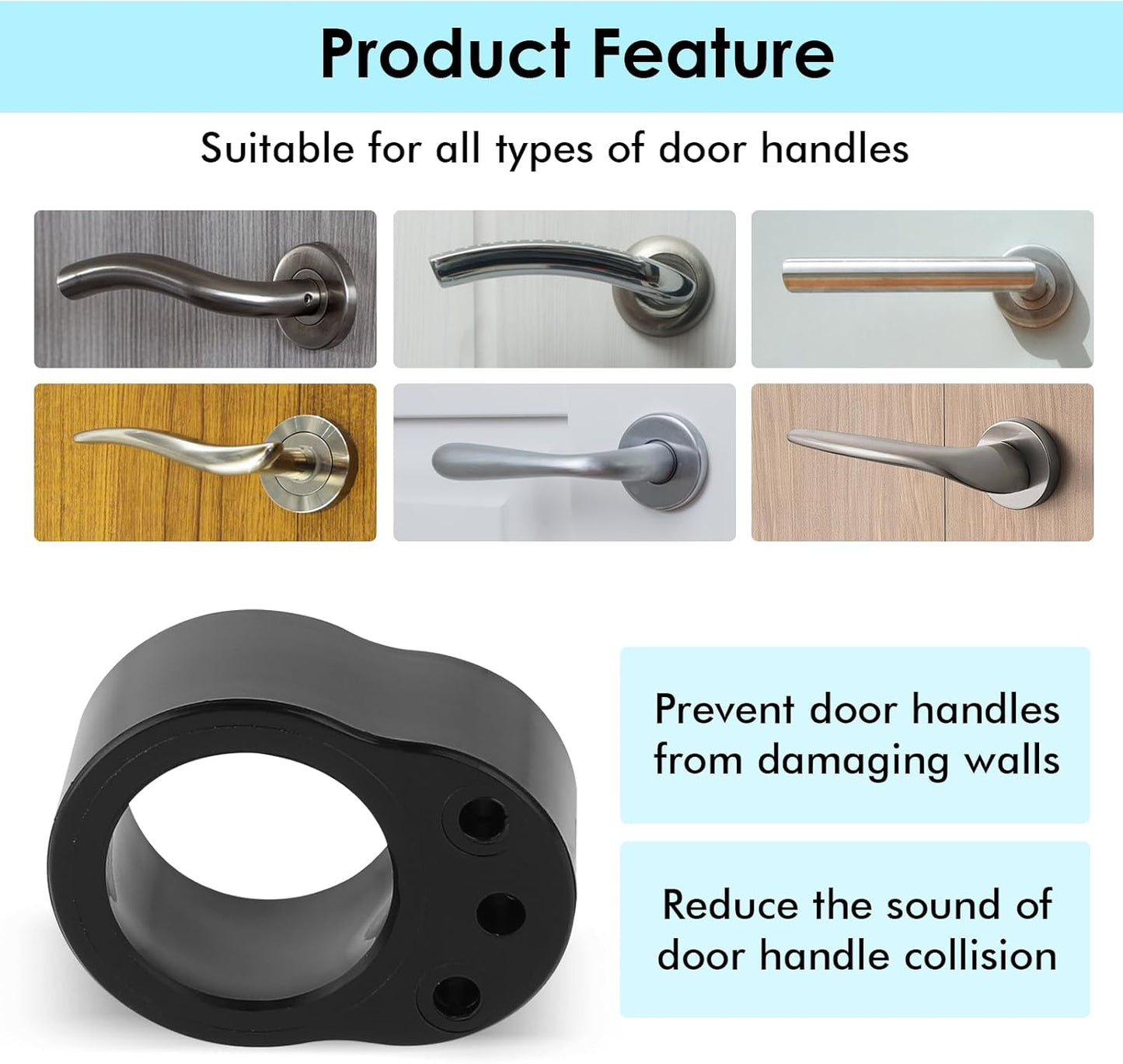 Door Handle Protectors Black - Set of 10 - Door Stopper for Handle - Wall Protection - PVC Bumpers - Image 4