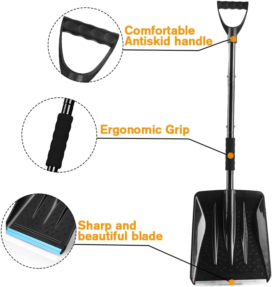 Snow Shovel - Lightweight & Portable - Snow Plow for Car, Driveway & Camping - Black - Image 3