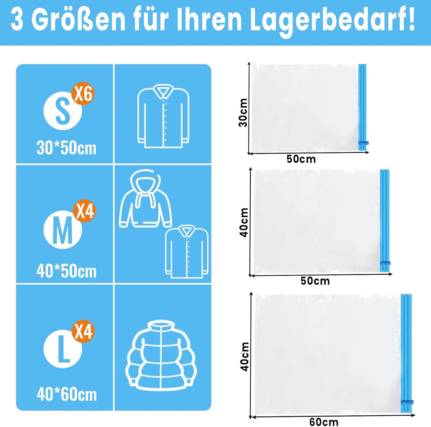 Roll Up Vacuum Bags for Travel - Pack of 14 - Clothing Compression Bags - No Pump Needed - 3 Sizes (35x50/40x50/40x60 cm) - Image 2